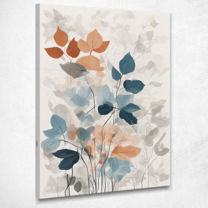 Quadro Botanico Moderno Foglie Sfumate In Blu Arancio E Grigio  btn24 quadro stampato su tela