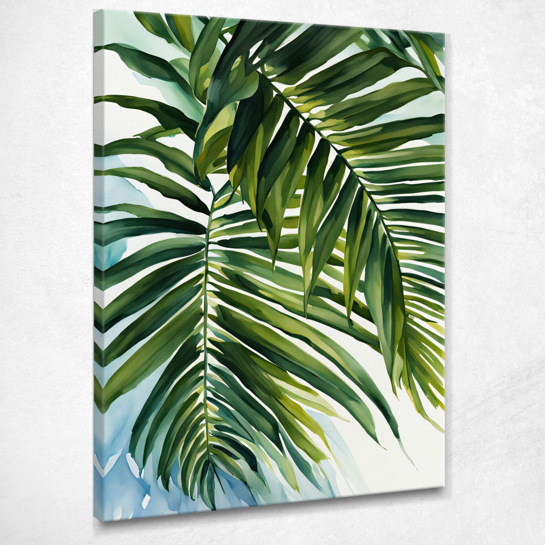 Quadro Botanico Moderno Fronde Di Palma Verdi In Stile Acquerello  btn26 quadro stampato su tela