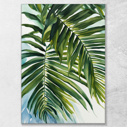 Quadro Botanico Moderno Fronde Di Palma Verdi In Stile Acquerello  btn26 quadro stampato su tela