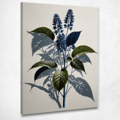 Quadro Botanico Moderno Illustrazione Astratta Foglie Verdi E Fiori Blu  btn31 quadro stampato su tela