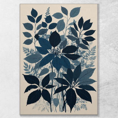 Quadro Botanico Moderno Natura Foglie Blu Astratte  btn35 quadro stampato su tela