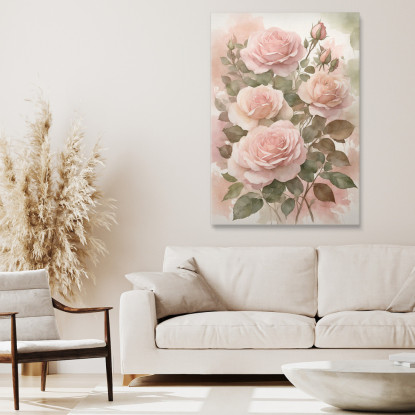 Quadro Botanico Moderno Rose Acquerellate In Tinte Rosate  btn38 quadro stampato su tela