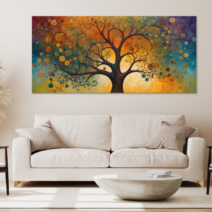 Quadro Botanico Albero Della Vita Con Motivi Astratti E Colori Vivaci  bow2 quadro stampato su tela