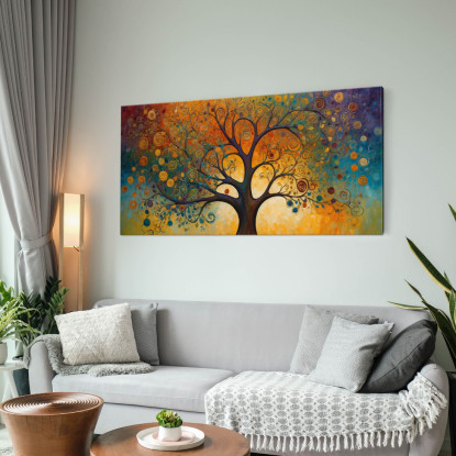 Quadro Botanico Albero Della Vita Con Motivi Astratti E Colori Vivaci  bow2 quadro stampato su tela