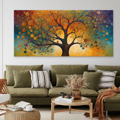 Quadro Botanico Albero Della Vita Con Motivi Astratti E Colori Vivaci  bow2 quadro stampato su tela