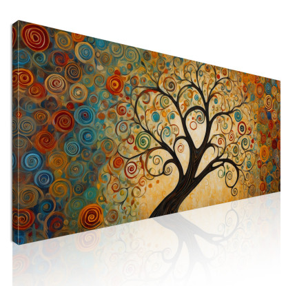 Quadro Botanico Albero Della Vita Con Spirali Colorate E Sfondo Dorato  bow3 quadro stampato su tela