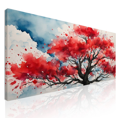 Quadro Botanico Albero Rosso Con Sfondo Acquerello Astratto  bow4 quadro stampato su tela