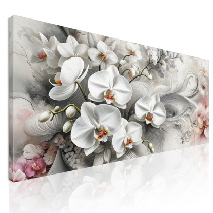 Quadro Botanico Eleganti Orchidee Bianche Astratto Floreale  bow14 quadro stampato su tela