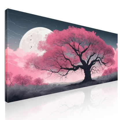 Quadro Botanico Grande Albero Rosa Illuminato Dalla Luna  bow19 quadro stampato su tela