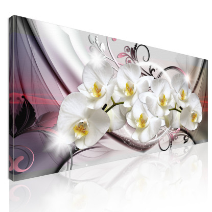 Quadro Botanico Orchidee Bianche Su Sfondo Astratto Motivo Floreale  bow25 quadro stampato su tela