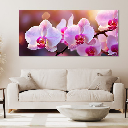 Quadro Botanico Orchidee Rosa Illuminate Al Tramonto  bow26 quadro stampato su tela