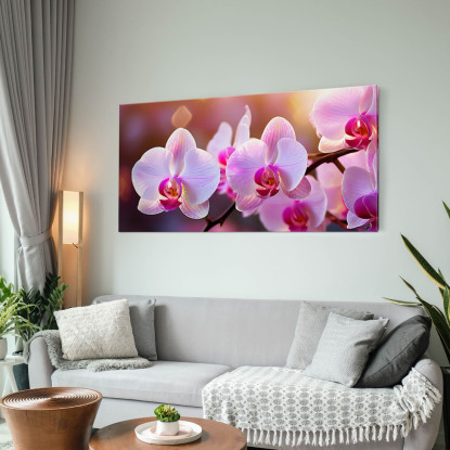 Quadro Botanico Orchidee Rosa Illuminate Al Tramonto  bow26 quadro stampato su tela