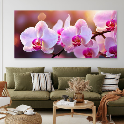 Quadro Botanico Orchidee Rosa Illuminate Al Tramonto bow26 quadro stampato su tela