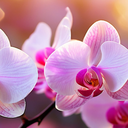 Quadro Botanico Orchidee Rosa Illuminate Al Tramonto bow26 quadro stampato su tela