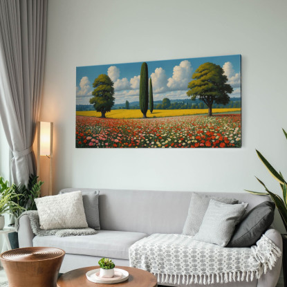 Quadro Botanico Paesaggio Di Campo Fiorito  bow28 quadro stampato su tela