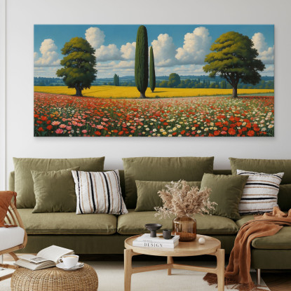 Quadro Botanico Paesaggio Di Campo Fiorito  bow28 quadro stampato su tela