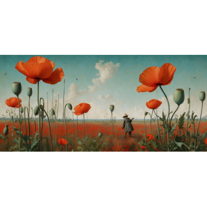 Quadro Botanico Papaveri Rossi In Un Campo Estivo bow33 quadro stampato su tela