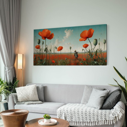 Quadro Botanico Papaveri Rossi In Un Campo Estivo bow33 quadro stampato su tela