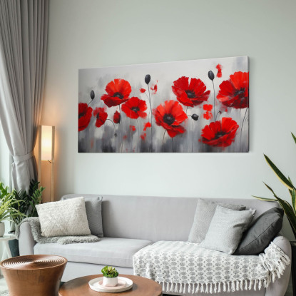 Quadro Botanico Papaveri Rossi Su Sfondo Grigio Astratto  bow34 quadro stampato su tela