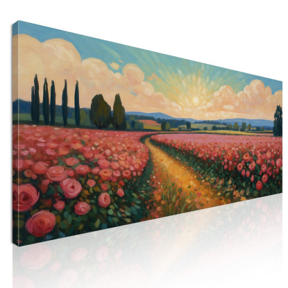 Quadro Botanico Sentiero Tra Rose In Fiore  bow38 quadro stampato su tela