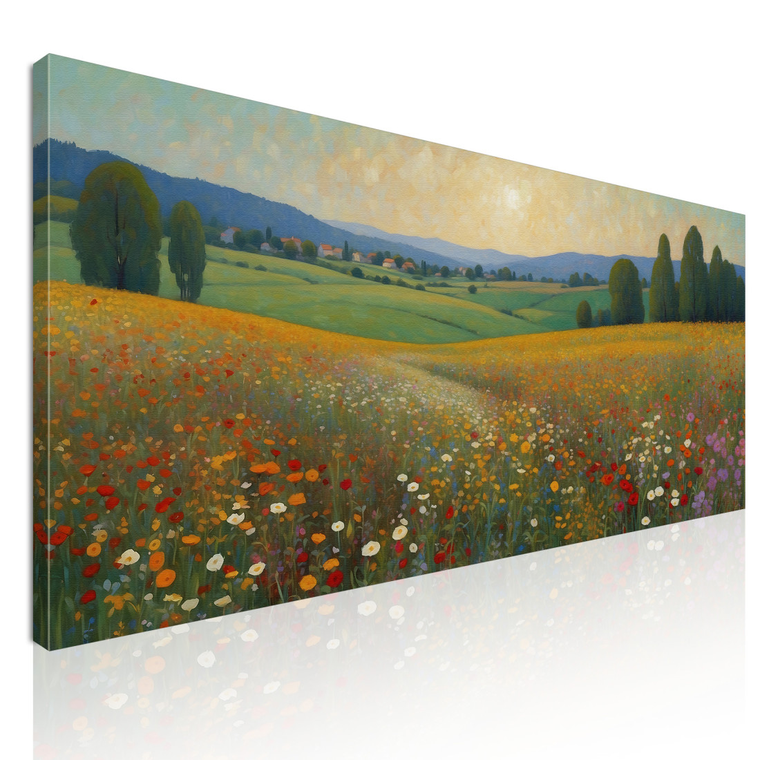 Quadro Botanico Tramonto Dorato Su Campo Fiorito  bow40 quadro stampato su tela