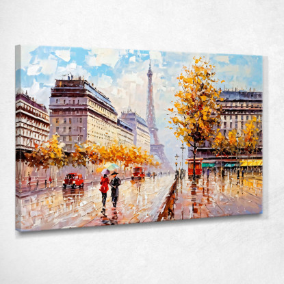 Quadro Moderno Città Astratto Autunno A Parigi Con Vista Sulla Torre Eiffel E Ombrelli Colorati  ct3 quadro stampato su tela