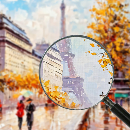 Quadro Moderno Città Astratto Autunno A Parigi Con Vista Sulla Torre Eiffel E Ombrelli Colorati  ct3 quadro stampato su tela