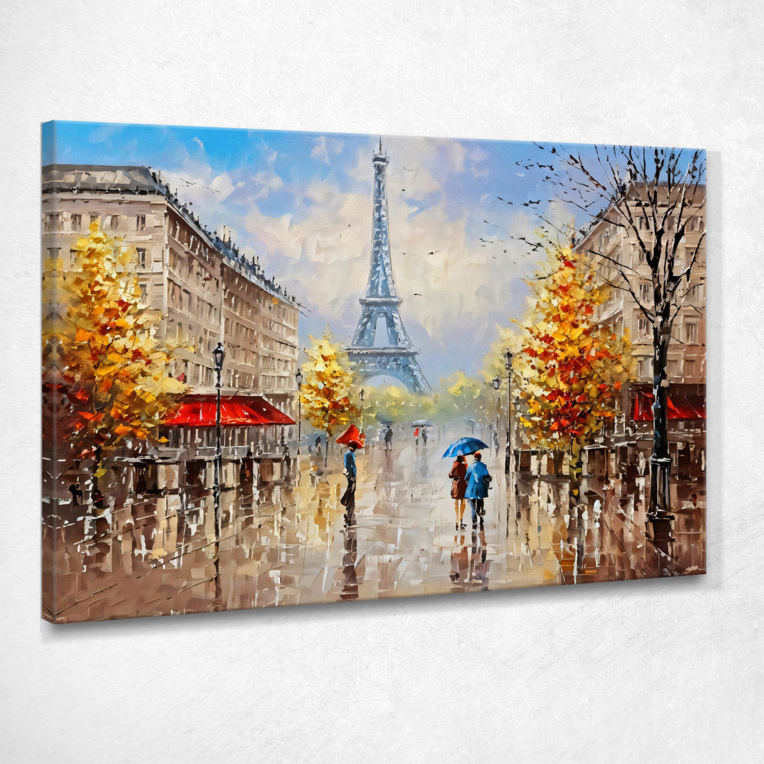 Quadro Moderno Città Astratto Coppia Con Ombrello Passeggia A Parigi Con Vista Sulla Torre Eiffel  ct6 quadro stampato su tela