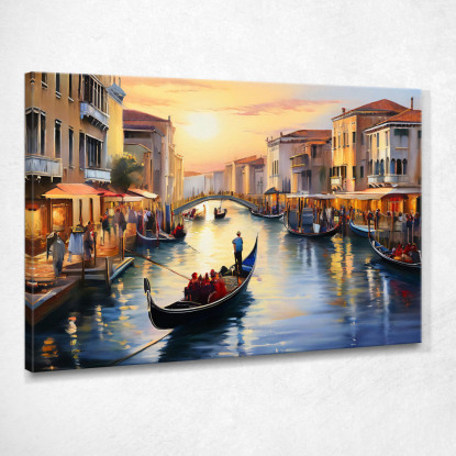 Quadro Moderno Città Astratto Giro In Gondola A Venezia Al Tramonto Tra I Canali  ct10 quadro stampato su tela