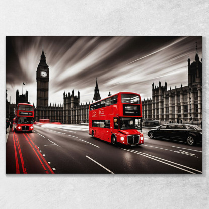 Quadro Moderno Città Astratto Iconici Autobus Rossi Di Londra Davanti A Big Ben E Parlamento  ct12 quadro stampato su tela