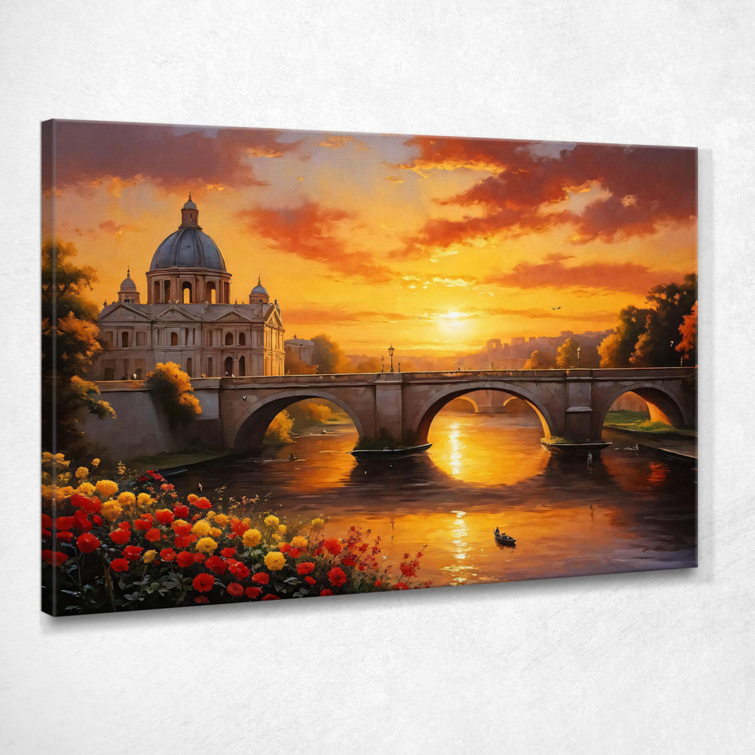 Quadro Moderno Città Astratto Paesaggio Al Tramonto Con Fiume E Maestosa Architettura Romana  ct17 quadro stampato su tela