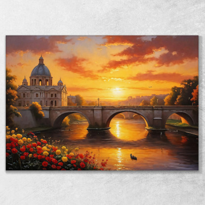 Quadro Moderno Città Astratto Paesaggio Al Tramonto Con Fiume E Maestosa Architettura Romana  ct17 quadro stampato su tela