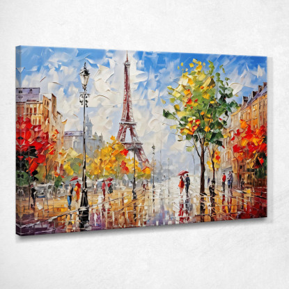 Quadro Moderno Città Astratto Passeggiata Autunnale A Parigi Con Vista Sulla Torre Eiffel  ct21 quadro stampato su tela