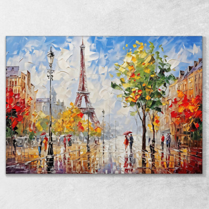 Quadro Moderno Città Astratto Passeggiata Autunnale A Parigi Con Vista Sulla Torre Eiffel  ct21 quadro stampato su tela