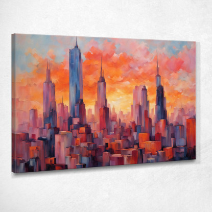 Quadro Moderno Città Astratto Skyline Astratto La Magia Di Una Città Al Tramonto  ct26 quadro stampato su tela