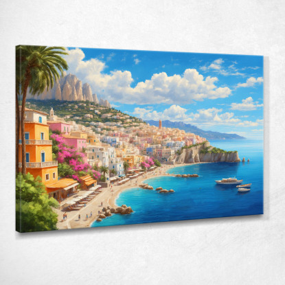 Quadro Moderno Città Astratto Splendida Capri Con Case Pastello E Mare Cristallino  ct28 quadro stampato su tela