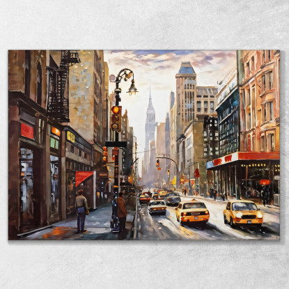 Quadro Moderno Città Astratto Strade Di New York Con Taxi Gialli E Skyline Urbano  ct29 quadro stampato su tela