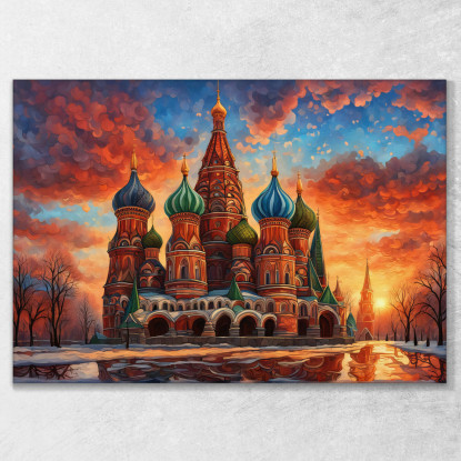 Quadro Moderno Città Astratto Tramonto Invernale Sulla Cattedrale Di San Basilio A Mosca ct31 quadro stampato su tela