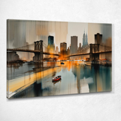 Quadro Moderno Città Astratto Tramonto Su New York Con Vista Sul Ponte Di Brooklyn  ct33 quadro stampato su tela