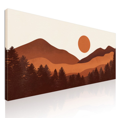 Quadro Boho Chic Illustrazione Paesaggio Paesaggio Montano Con Tramonto  bol17 quadro stampato su tela