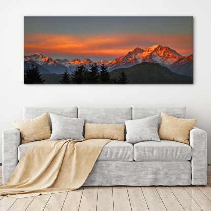 Quadro Montagne Tramonto Infuocato Sulle Cime Delle Montagne Innevate  mow8 quadro stampato su tela