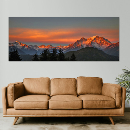 Quadro Montagne Tramonto Infuocato Sulle Cime Delle Montagne Innevate  mow8 quadro stampato su tela