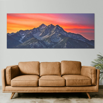 Quadro Montagne Spettacolare Tramonto Sulle Maestose Vette Delle Montagne  mow29 quadro stampato su tela