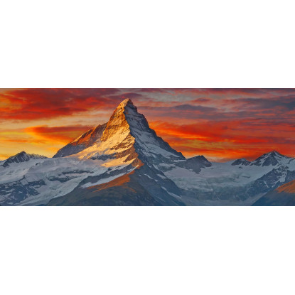 Quadro Montagne Il Tramonto Illumina Le Nuvole Sulla Cima Della Montagna Innevata  mow35 quadro stampato su tela