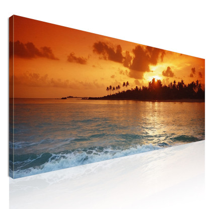 Quadro Paesaggio Mare Tramonto Tropicale Su Spiaggia Con Palme  seal4 quadro stampato su tela