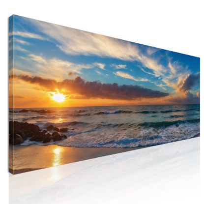 Quadro Paesaggio Mare Tramonto Sulla Spiaggia Con Onde E Cielo Colorato  seal10 quadro stampato su tela