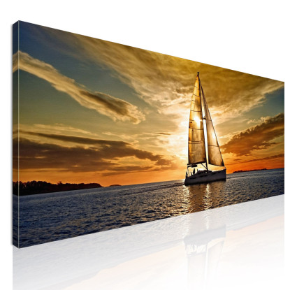 Quadro Paesaggio Mare Paesaggio Marittimo Con Barca E Tramonto  seal14 quadro stampato su tela