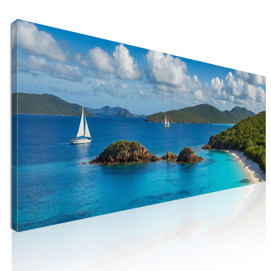 Quadro Paesaggio Mare Baia Tropicale Con Barche A Vela E Mare Blu  seal16 quadro stampato su tela