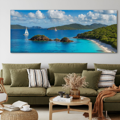 Quadro Paesaggio Mare Baia Tropicale Con Barche A Vela E Mare Blu  seal16 quadro stampato su tela