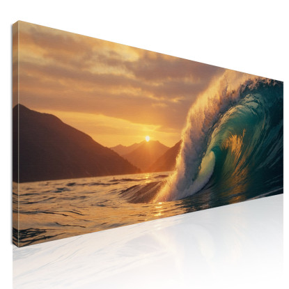 Quadro Paesaggio Mare Onda Al Tramonto Con Vista Montuosa  seal17 quadro stampato su tela